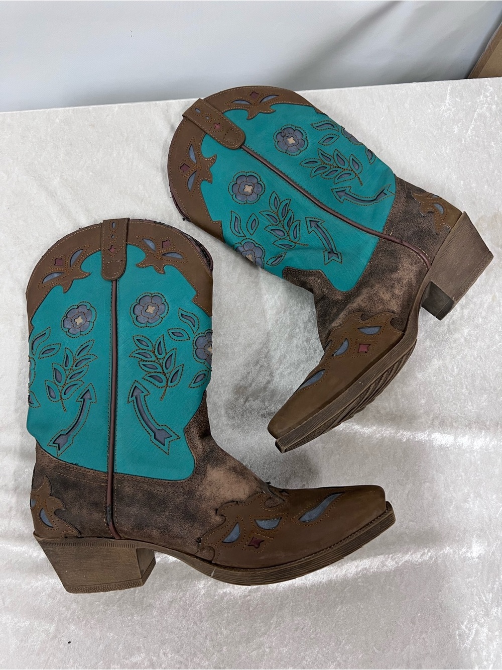 Floral Western Cowboy Boots 9M rodeo festival Cowgirl distressed - Picture 4 of 12